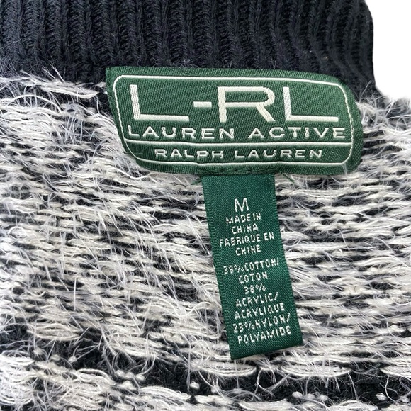 Lauren Ralph Lauren Active Eyelash Sweater Full Zip Fair Isle Black Soft White - Picture 7 of 7
